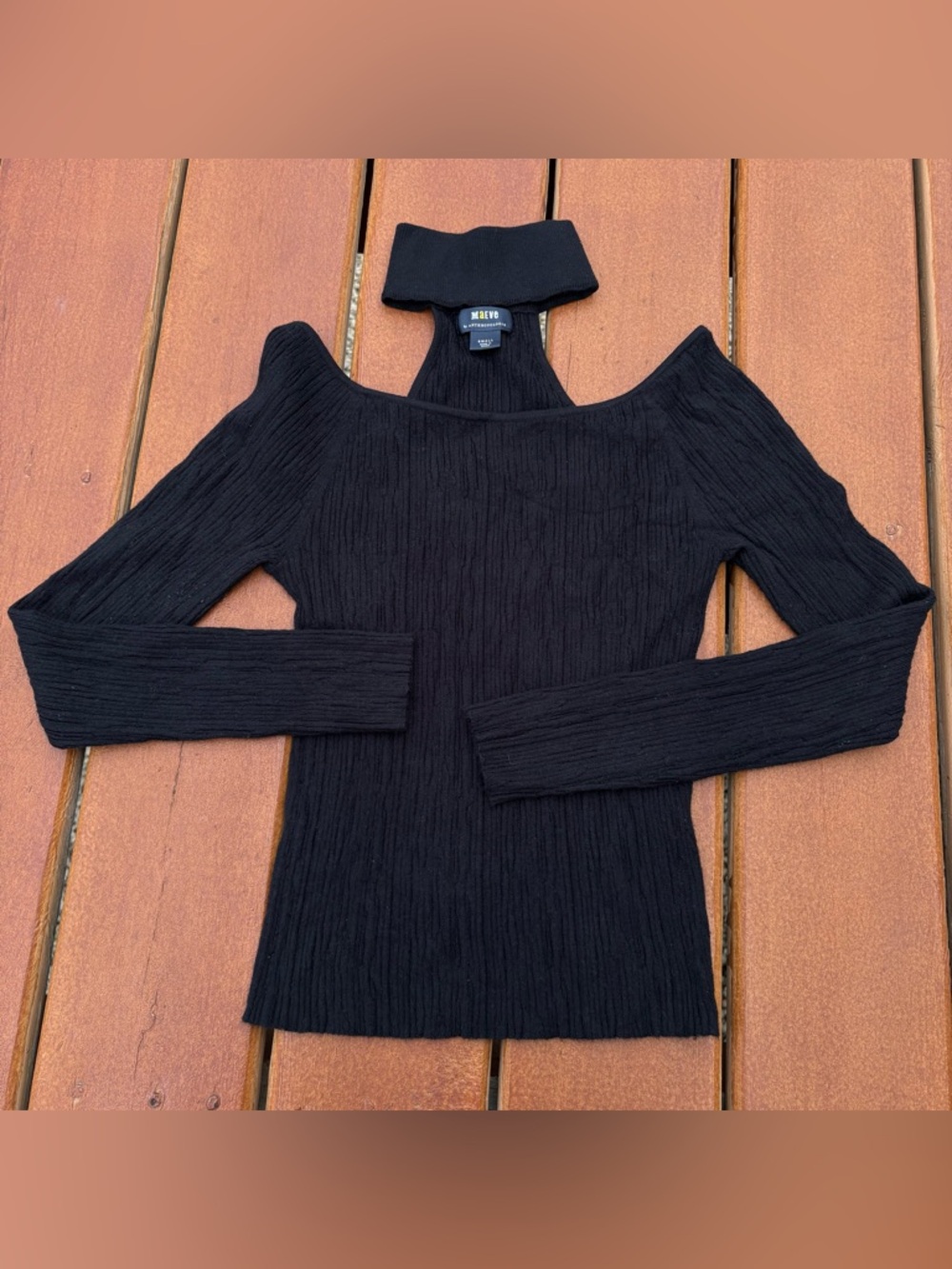 Anthropologie Maeve Black Ribbed Cut Out Turtleneck Sweater